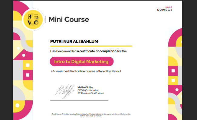 Preview sertifikat Intro to Digital Marketing