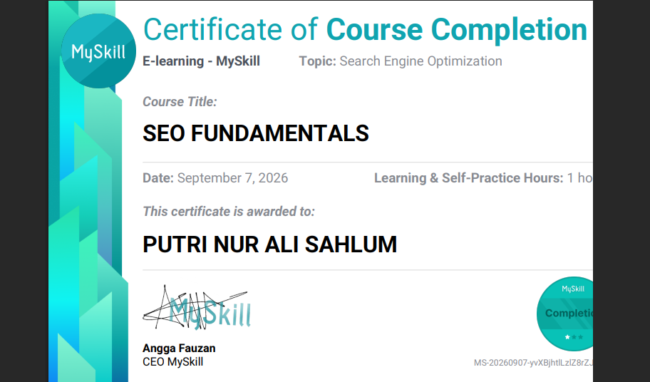 Preview sertifikat SEO Fundamentals